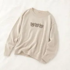 ナイスクラップ スウェット アイボリー ゆったり ドロップショルダー くま刺繍