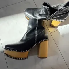 レザー黒ブーツ プラットフォームヒール　M