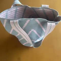ニットトートバッグ ライトブルー×ピンク
