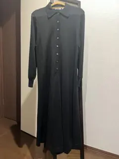ユニクロ UNIQLO U ロングニットワンピース　ブラック　黒　襟付き