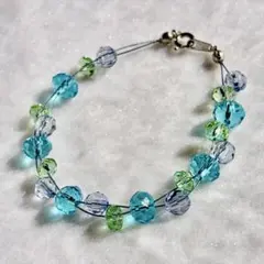 ガラスビーズの2連ブレスレット(ハンドメイド)水色黄緑
