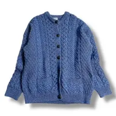 未使用級 INVERALLAN 3A ケーブルハンドニット カーディガン ブルーのサムネイル