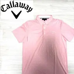 Callaway ロゴ総柄 ポロシャツ　ライトピンク　ボタンダウン　ゴルフウェア