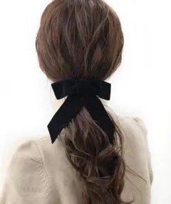 ヴァンテーヌ ヘアクリップ ベルベット リボン H7707 黒
