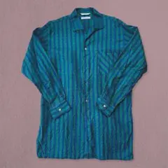 ストライプ 長袖シャツ Lサイズ ブルー×グリーン