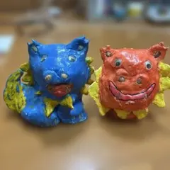 貯金箱 シーサー　2体セット 青・赤
