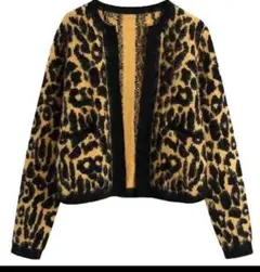 ZARA レオパード柄ジャガード ニットカーディガン カジュアル