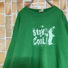 626 ヴィンテージ古着女子GILDANギルダンXLスウェット緑色ペンギン可愛い