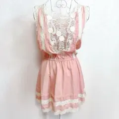 ね*む様 マーキュリーデュオ ピンク ノースリーブ ミニワンピース 部屋着