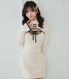 Darichi フロントオープンリボンニットミニワンピース