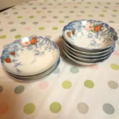 【美品】花柄陶器小皿•ミニ小鉢 2種 8枚セット　昭和レトロ