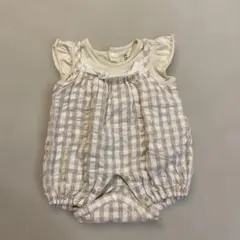 美品✨ベージュと白のチェック柄ロンパース　50-60サイズ　まとめ割あり
