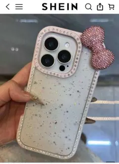 未開封　IPhoneスマホケース ピンク リボン ラインストーンのサムネイル