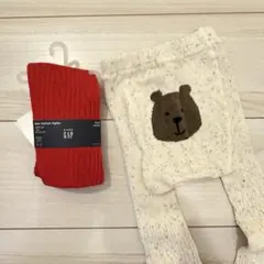 Baby GAPクマタイツ　赤.白ネップ柄12-24M 2足セット