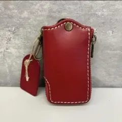 ■5連 レザーキーケース スマートキーケース キーリング 本革 牛革 レッド