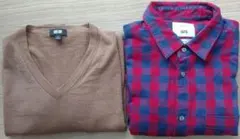 【セット価格】UNIQLO Vネックニット L & GAP チェックシャツM