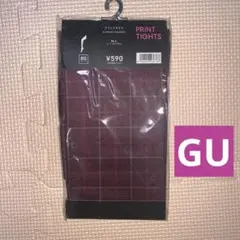 G U プリントタイツ　ワイン色　チェック　M-Lサイズ　新品未使用品　未開封