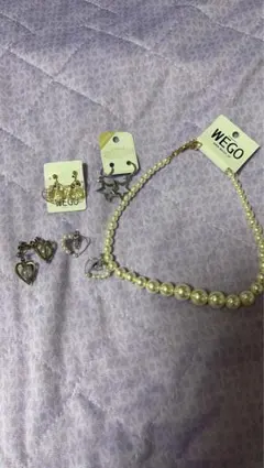 WEGO パール風ネックレスとピアス3点セット