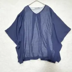 ハニーサックルローズ　レイヤード風トップス　ボーダー　ネイビー　半袖　Ｌ　春夏のサムネイル