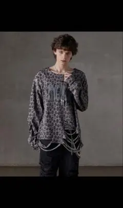 【GRANCY】 総柄ラインストーングラフィックロンＴ グレー Sサイズ