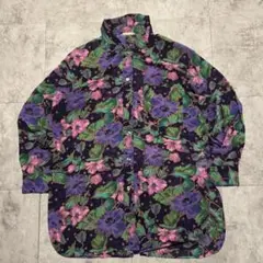 80s CORDIER 昭和レトロ 花柄 総柄 ブラウス 日本製 マルチカラー