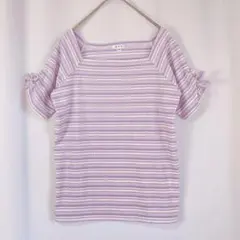 a.v.v カットソーボーダー 半袖 スクエアネック 160 薄紫.2398