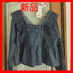 デニムスカラップ刺繍フリル2wayブラウス　デニムシャツ　スカラップ刺繍　フリル