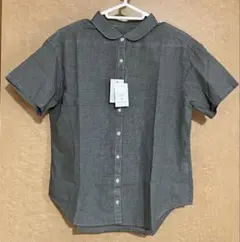 新品タグ付き［SELF＋SERVICE］ Fラウンドカラーシャツ　淡黒/ L L