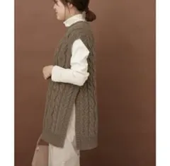 お*も様 FORK & SPOONフォーク&スプーンケーブルニットベスト ブラウ