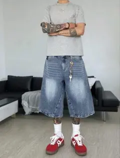 デニムブルー ワイドシルエット ショートパンツ　ジョーツ　y2k