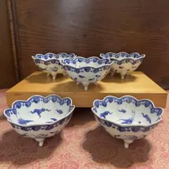 高級懐石料理　汲佐見焼　染付　幸祥窯　菊形　足付小鉢　5個セット 高級懐石料理 汲佐見焼 染付 幸祥窯 菊形 足付小鉢 5個セット - メルカリ