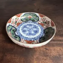 古伊万里 染付 色絵錦 金蘭手 花文皿 小皿 A