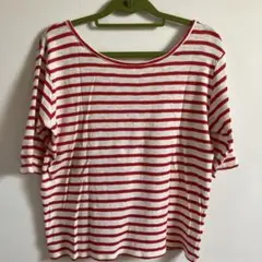 niko and ... 赤と白ストライプ 五分袖 Tシャツ サイズ3