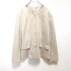 E755 大きいサイズ　ノーカラーコート　アイボリー　大人　羽織り　アウター