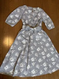 『美品』BEAMS HEART 五分袖ストライプ花柄ワンピース