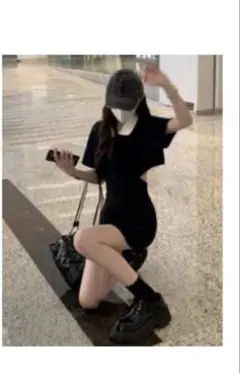 Honeyspotコントラストカラー カットアウトバック ワンピース ブラック