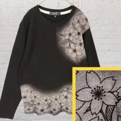 桜 花 和柄 サブカル 和モダン ストリート モード 長袖シャツ 黒 薄ピンク系のサムネイル