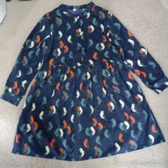 鳥柄 総柄ワンピース コーデュロイ