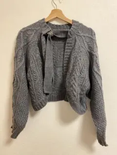 グレー ケーブルニット カーディガン