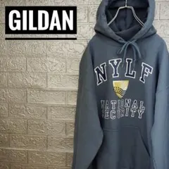 海外製ギルダンGILDAN企業ロゴ古着スウェットパーカーM裏起毛