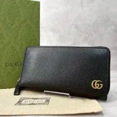 GUCCI 長財布 GGマーモント ラウンドファスナー レザー ブラック