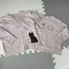 ラベンダーの黒猫と花デザインのトレーナー