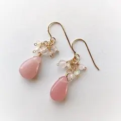 【天然石】（1257）グァバクォーツのピアス 14kgf