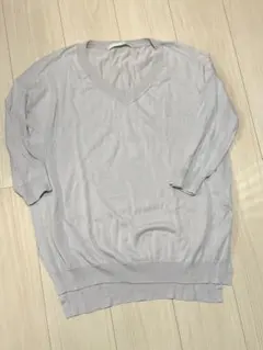 Spick & Span ライトグレー Vネック ニット 五分袖