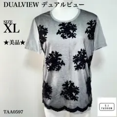 DUALVIEW デュアルビュー 半袖Tシャツ 花柄刺繍レース XL グレー/黒のサムネイル