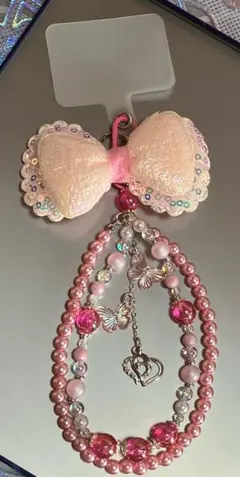 ピンク蝶リボン姫系ストラップ