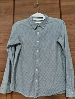 水色ドット柄ボタンダウンシャツ　キッズ150cm