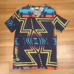 幾何学模様 Tシャツ ネイビー イタリア製のサムネイル