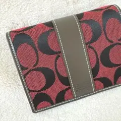未使用品！COACH コーチ シグネチャー柄 二つ折り財布 赤×ダークブラウン
