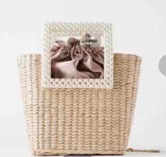 未使用品・タグ付き　ZARA パールハンドル かごバッグ ベージュ